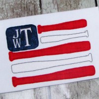 Baseball Bat American Flag Machine Applique Design